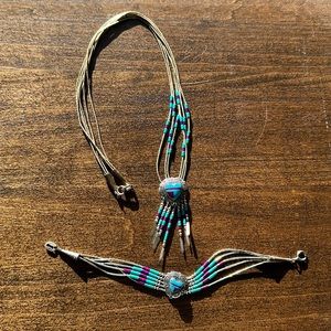 Liquid silver Turquoise Necklace & bracelet set